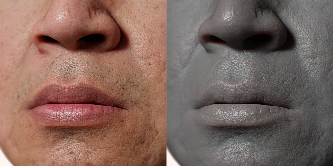 Male head scan skin pore details 